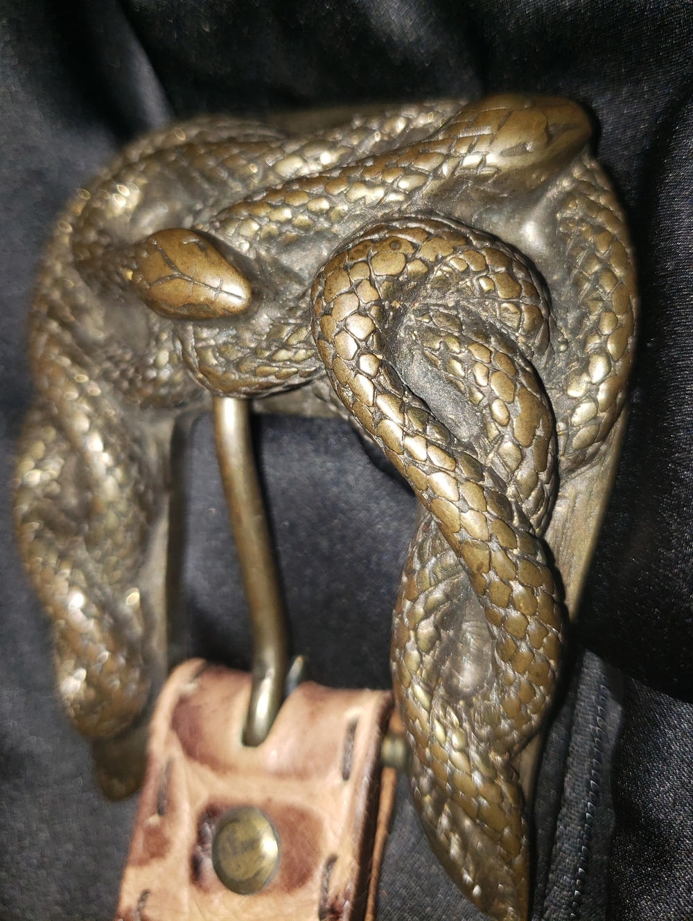 Rare Vintage Roberto Cavalli Double Serpent Brass Huge Buckle Belt.